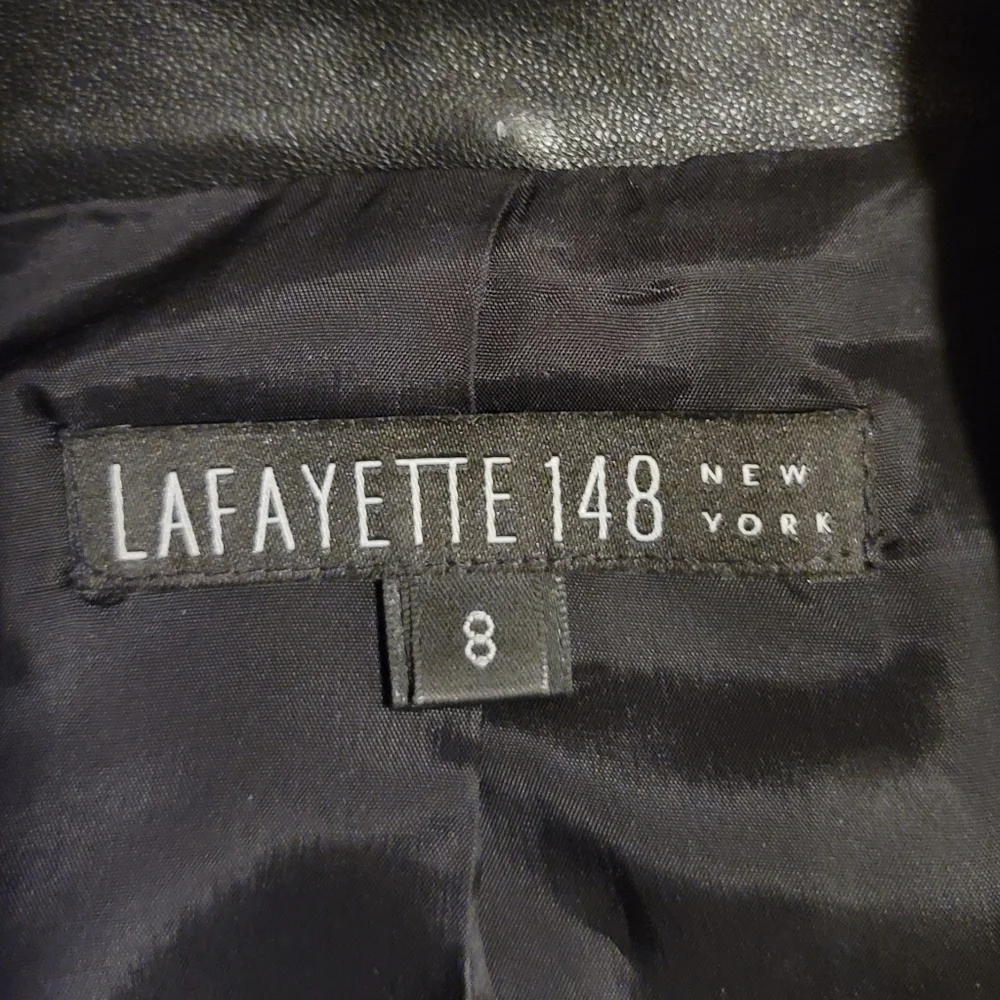 Lafayette 148 New York Black Leather Tailored Jacket with Embellished Hem